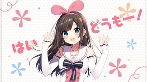 Kizuna Ai Virtual Youtuber White Background Brunette Fan Art Blue Eyes Anime Girls Elbow Gloves Look 2048x1245 wallpaper