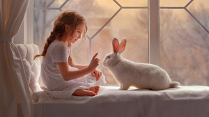 Girl Rabbit 2160x1215 Wallpaper