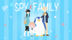 Spy X Family Anime Boys Anime Girls Loid Forger Yor Forger Anya Forger Minimalism Stars Heart Pengui 2560x1440 Wallpaper
