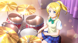 Ayase Eli Love Live Anime Anime Girls Drums Musical Instrument Blonde Blue Eyes School Uniform Ponyt 3670x1836 Wallpaper