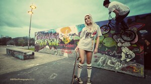 Blonde Skateboard City BMX Women 1643x1088 Wallpaper