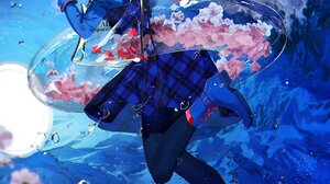 Kuga Huna Anime Girls Portrait Display Flowers Water Drops Food Looking At Viewer Black Hair Braided 1800x2546 wallpaper