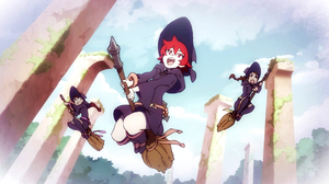 Little Witch Academia Chariot Du Nord Witch Witch Hat Witches Broom Flying Smile Redhead Red Eyes 3840x2160 Wallpaper