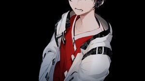 Anime Boys Black Background Black Hair Black Eyes Jacket Red Shirt 4096x2521 Wallpaper