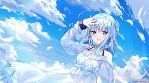 Anime Anime Girls Aqua Hair Sky Clouds Aqua Eyes Smiling Dress Shoulder Length Hair 1778x1000 Wallpaper