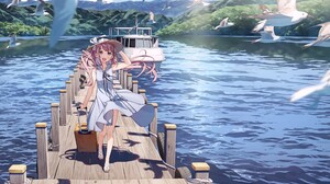 Anime Girls Kantoku Afterschool Of The 5th Year Kurumi Kantoku Water Long Hair Pink Hair Purple Eyes 3499x2200 Wallpaper