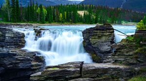 Canada Nature Waterfall Rock Forest Sky 3840x2400 Wallpaper