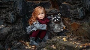 Raccoon Little Girl 2100x1400 wallpaper