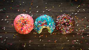 Donut Sprinkles Food Still Life Sweets Wooden Surface 5167x3445 Wallpaper