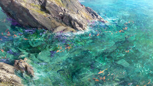 Artwork Digital Art River Fish Rocks Nature Water 3840x1536 Wallpaper