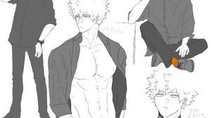 Anime Boys Katsuki Bakugou Blond Hair Muscles Abs Muscular Selective Coloring Simple Background Anim 2500x2500 Wallpaper