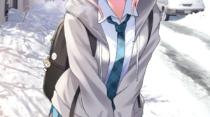 Anime Anime Girls Vertical Schoolgirl School Uniform Tie Snow Winter Car 1768x2500 Wallpaper