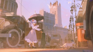 Anime Anime Girls Women With Cars Car Women With Umbrella Vehicle Oldtimers Dress City Cats Animals  4000x1951 Wallpaper