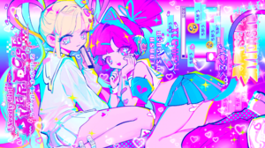 MuseDash Buro Marija Anime Girls Colorful Schoolgirl School Uniform Phone Star Eyes Heart Pills Need 2048x1152 Wallpaper