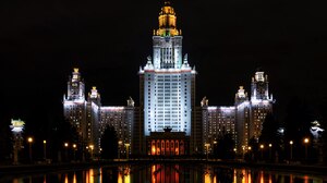 Moscow State University Moscow Building Night Reflection Russia 2560x1924 Wallpaper