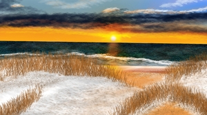 Digital Painting Digital Art Shoreline Nature Winter Beach 1920x1080 Wallpaper