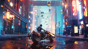 Digital Digital Art Artwork Illustration City Futuristic City Cyberpunk City Lights Motorcycle Refle 3840x2160 Wallpaper