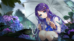 Purple Hair Cartoon Purple Flower Umbrella Game Characters 2D 2048x1154 Wallpaper