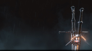 Video Games Rain The Witcher 3 Wild Hunt Sword Glowing Mist Simple Background Weapon Minimalism 1920x1080 Wallpaper
