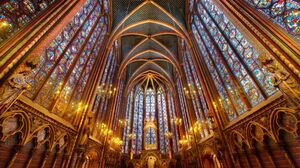 Trey Ratcliff Photography 4K France Interior Window Colorful Lights Chandeliers Church 3840x2160 Wallpaper