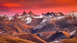 Aiguilles DArves France Mountains Red Sky Orange Sky Landscape Hills Snow 2960x1973 wallpaper