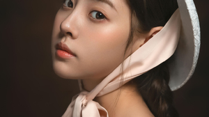 Lee Hu Women Brunette Looking At Viewer Hat Ribbon Asian Braids Flowers Rose Bare Shoulders Portrait 1536x2048 Wallpaper
