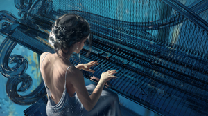 WLOP Digital Art Fantasy Girl Piano Ghostblade 4100x2050 Wallpaper