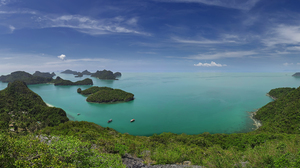 Ang Thong Islet Lagoon Ocean Panorama Sea Seascape Sky Thailand Tropics 8857x4196 Wallpaper