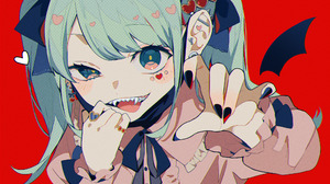 Anime Anime Girls Omutatsu Artwork Vocaloid Hatsune Miku Vampires Fangs 2048x1152 wallpaper