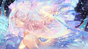 Orange Sekaii Digital Art Artwork Illustration Anime Anime Girls Women Wings Veils 3000x1599 wallpaper
