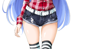 Chaesu Pixiv 2D Digital Digital Art Anime Anime Girls Looking At Viewer Purple Hair Blue Eyes Shorts 970x2000 Wallpaper