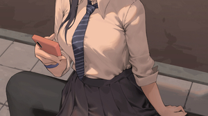 Anime Girls School Uniform Pink Hair Schoolgirl Portrait Display Tie Phone Looking Away 2348x3508 Wallpaper