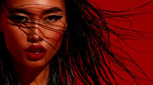 Brunette Asian Red Light Looking At Viewer Red Background Women Jennifer Berg Pinyojit Model Portrai 2500x1667 wallpaper