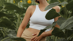Women Model Brunette Short Hair White Tops Skirt Laylo Makhmudova Sunflowers Portrait Display Vertic 1201x1800 Wallpaper