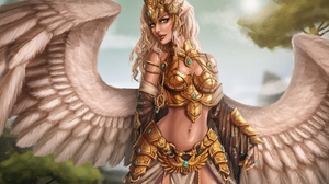 Angel Angel Warrior Armor Blonde Crown Fantasy Pointed Ears Wings 4000x2921 Wallpaper