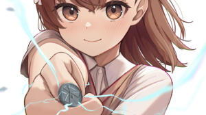 Anime Anime Girls To Aru Kagaku No Railgun Misaka Mikoto Coins Lightning Smiling Brunette Brown Eyes 1500x2100 Wallpaper