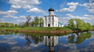 Architecture Chapel Russia Water Reflection Trees Clouds Sky Nature 1920x1080 Wallpaper