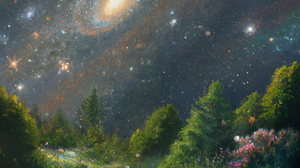 Ai Art Ai Painting Painting Space Space Art Galaxy Universe Forest Trees Nature Stars 3840x2160 Wallpaper