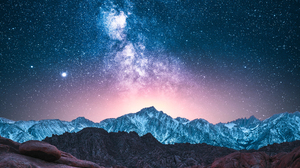 Photography Landscape Mountains Nature Snow Sunset Stars Milky Way Space Shooting Stars Planet Starr 5120x2880 Wallpaper