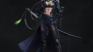 Cifangyi CGi Women Cyberpunk Sword Black Background Portrait Display Weapon Simple Background Minima 3840x4636 Wallpaper