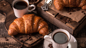 Still Life Cup Drink Croissant Viennoiserie Coffee Beans 5472x3648 Wallpaper