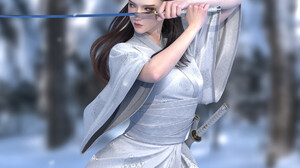 Digital Digital Art Artwork Illustration CGi Sword Women With Swords Women Kimono Snow White Dark Ha 1920x1920 Wallpaper