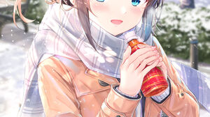 2D Digital Art Anime Anime Girls Na Kyo Artwork Brunette Blue Eyes Scarf 2481x3595 Wallpaper