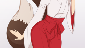 Fox Girl Brunette Anime Girls Tail Animal Ears Simple Background 800x1644 Wallpaper