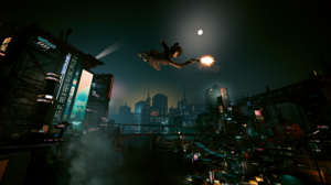 CD Projekt RED Cityscape V Cyberpunk 2077 CGi Video Games City City Lights Night Moon Gun 3840x2160 wallpaper