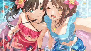 Anime Anime Girls Digital Art Artwork 2D Pixiv Looking At Viewer Flower In Hair Selfies Water One Ey 1862x1487 wallpaper