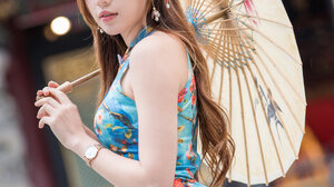 Robin Huang Asian Traditional Chinese Clothing Women Juicy Lips Cheongsam Umbrella 2731x4096 wallpaper