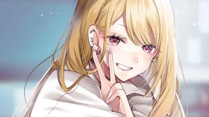 Hitoi Kitagawa Marin Sono Bisque Doll Wa Koi Wo Suru Anime Girls Peace Sign Blonde Red Eyes Choker 3840x2160 wallpaper