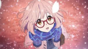 Kyoukai No Kanata Kuriyama Mirai Cherry Blossom Glasses Scarf Anime Girls Short Hair Petals Anime Sc 1920x1080 Wallpaper
