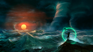 JoeyJazz Digital Art Water Fantasy Art Storm Sea Hurricane Sun 2560x1440 Wallpaper